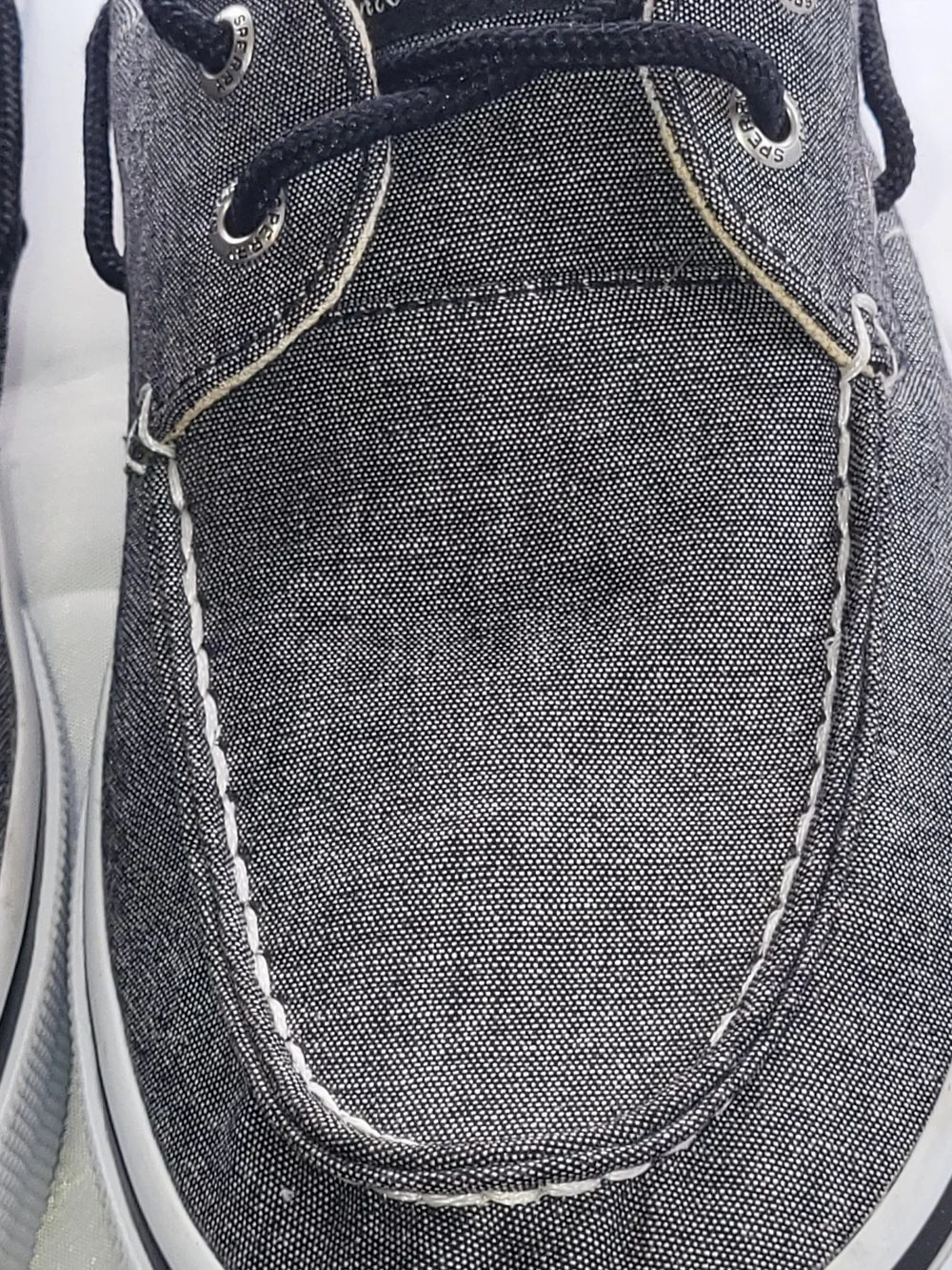 Gray Canvas Boat Shoe with White Stitching